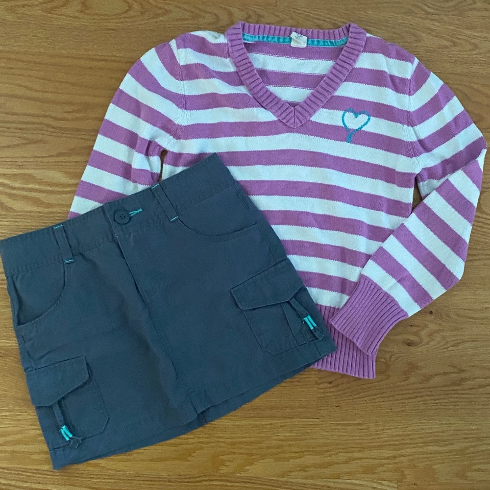 Old Navy Girls NWOT Cargo Skirt + Cotton Sweater L(10/12)